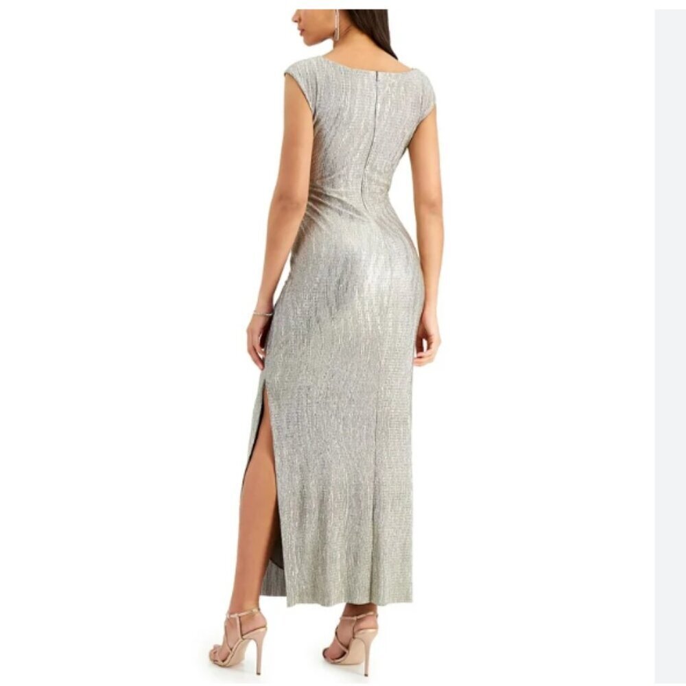 Connected Apparel | Cowl Neck Metallic Maxi Dress | Navy Blue | Size 10 - Picture 3 of 16